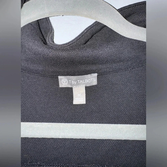 T by Talbots Women's medium Black Zip-Up Jacket White Detail Lightweight Pockets - Picture 4 of 5